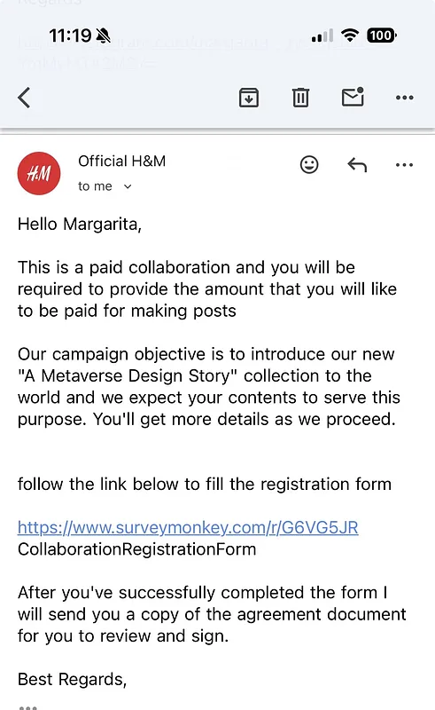 Mail Phishing Influencer Scam Screenshot