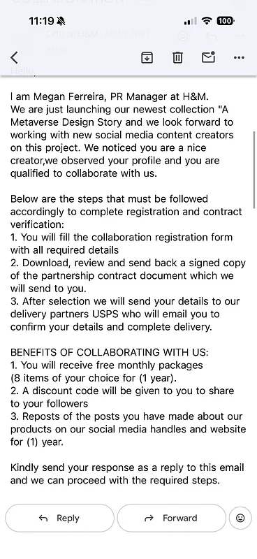 Mail Phishing Influencer Scam Screenshot