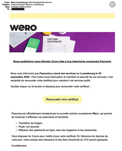 Screenshot Wero Phishing Email