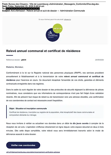 Screenshot Phishing Email Ville De Luxembourg