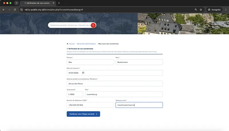 Screenshot Phishing Contact Details Request Ville De Luxembourg