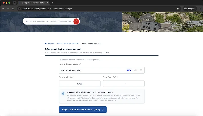 Screenshot Phishing Credit Card Details Request Ville De Luxembourg