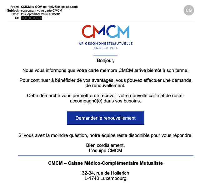 Screenshot Phishing Email Cmcm
