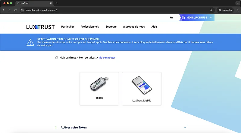 Luxtrust Phishing Choose Connection Device Screenshot
