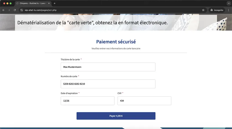 Screenshot Phishing Webpage Myguichet Requesting Visa Card Details