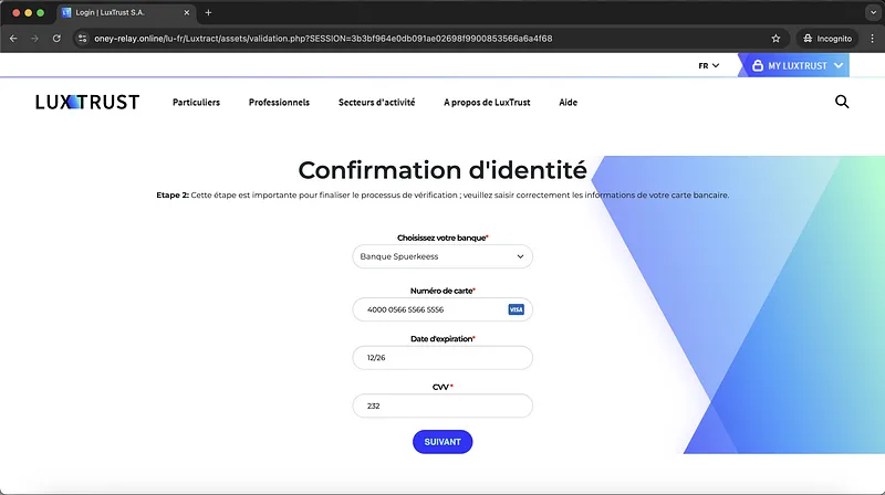 Luxtrust Phishing Webpage Creditcard Details Request Screenshot