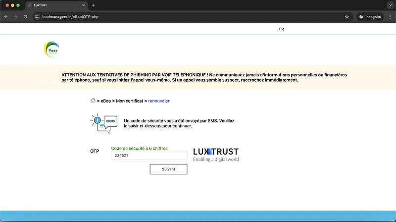 Eboo Luxtrust Otp Request Screenshot