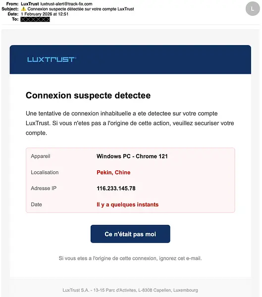 Luxtrust Phishing Email Screenshot