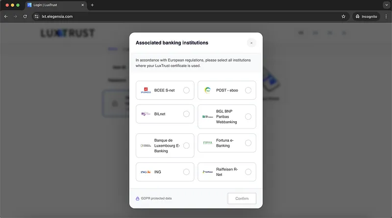 Luxtrust Phishing Website Choose Bank Screenshot