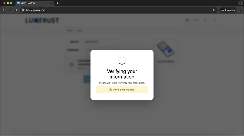 Luxtrust Phishing Webpage Information Verification Screenshot