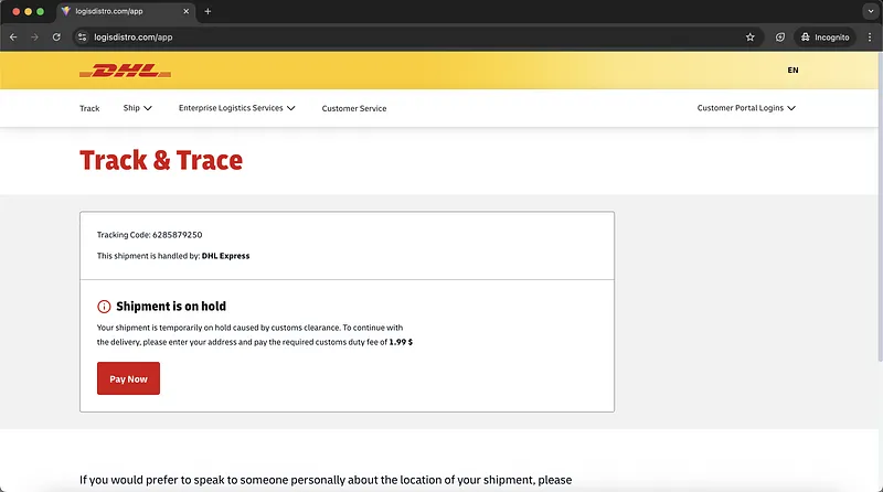 Dhl Phishing Landing Page Screenshot