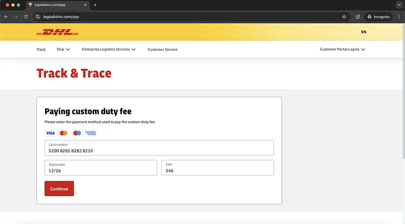 Dhl Phishing Visa Details Request Screenshot