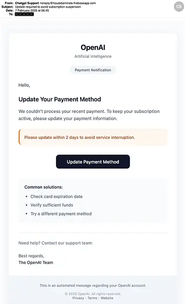 Chatgpt Phishing Email Screenshot