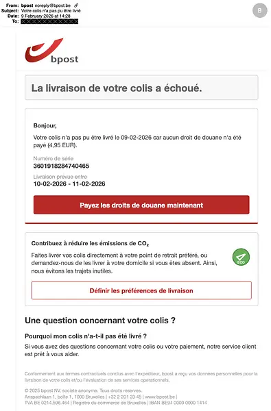Bpost Phishing Email Screenshot
