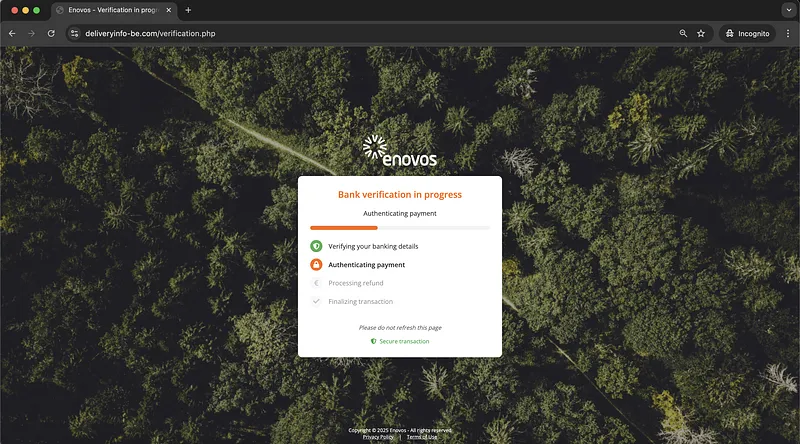Screenshot Enovos Phishing Webpage Payment Processing