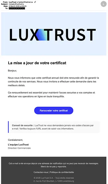 Lustrust Fake Phishing Email Screenshot