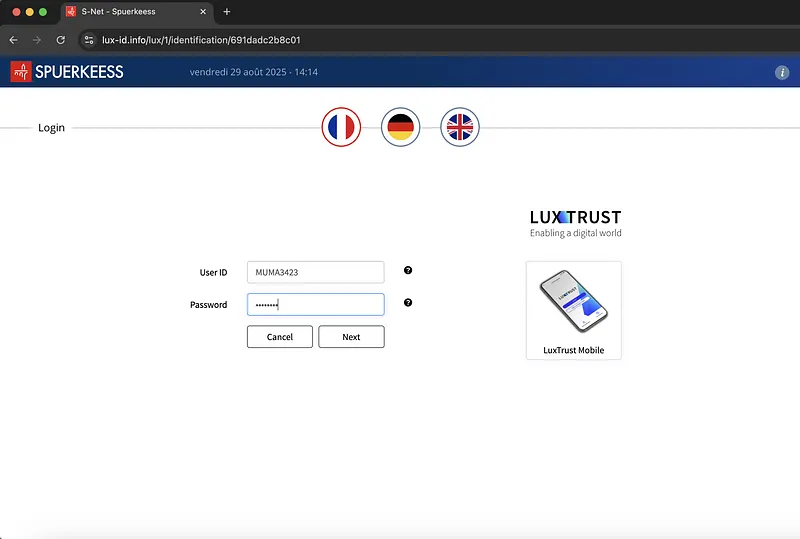 Lustrust Fake Phishing Website Spuerkees Credential Request Screenshot