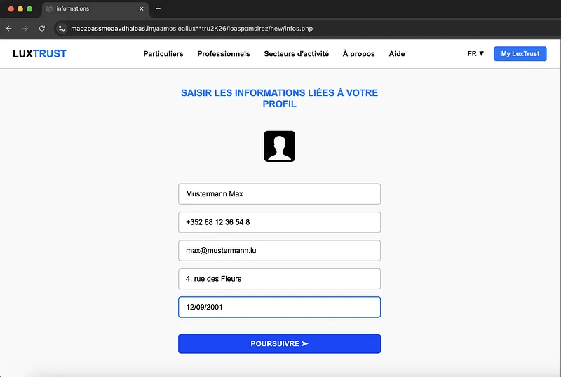 Luxtrust Phishing Scam Webpage Information Harvesting Screenshot