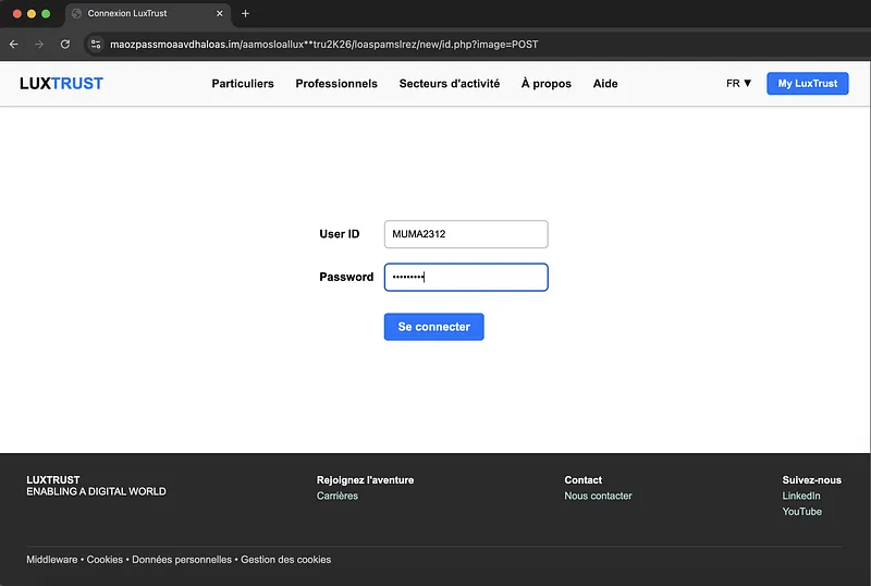 Luxtrust Phishing Scam Webpage Luxtrust Credentials Harvesting Screenshot