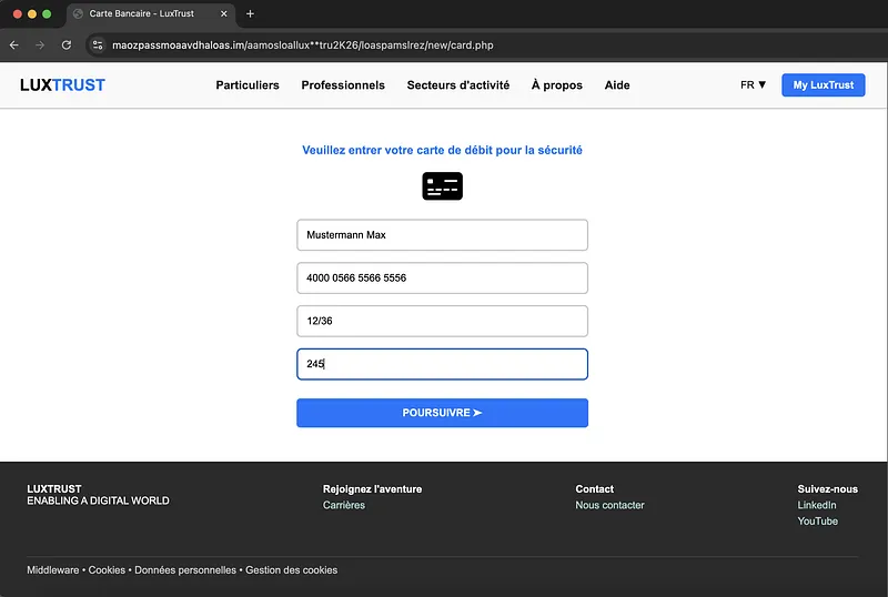 Luxtrust Phishing Scam Webpage Card Details Harvesting Screenshot