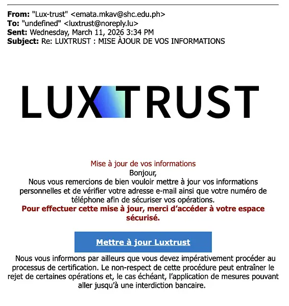 Luxtrust Phishing Scam Mail Screenshot