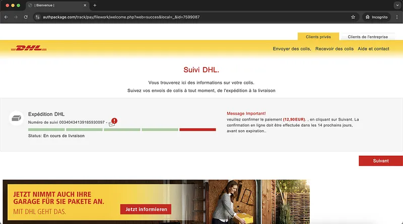 Dhl Phishing Scam Landing Page Screenshot