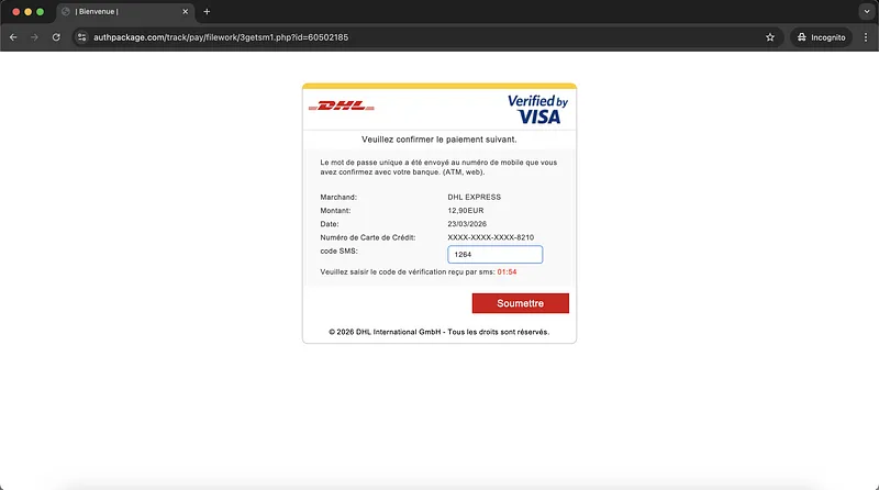 Dhl Phishing Scam Webpage Credit Card Verification Screenshot
