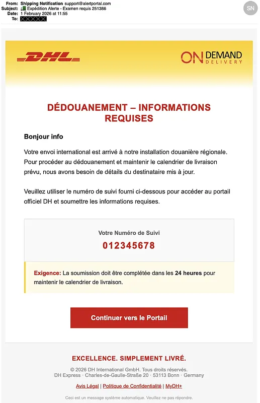 Dhl Phishing Email Screenshot