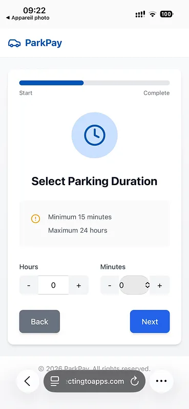 Park Pay Scam Parking Duration Screen