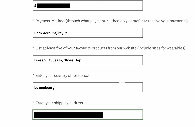 Phishing Influencer Form Screenshot
